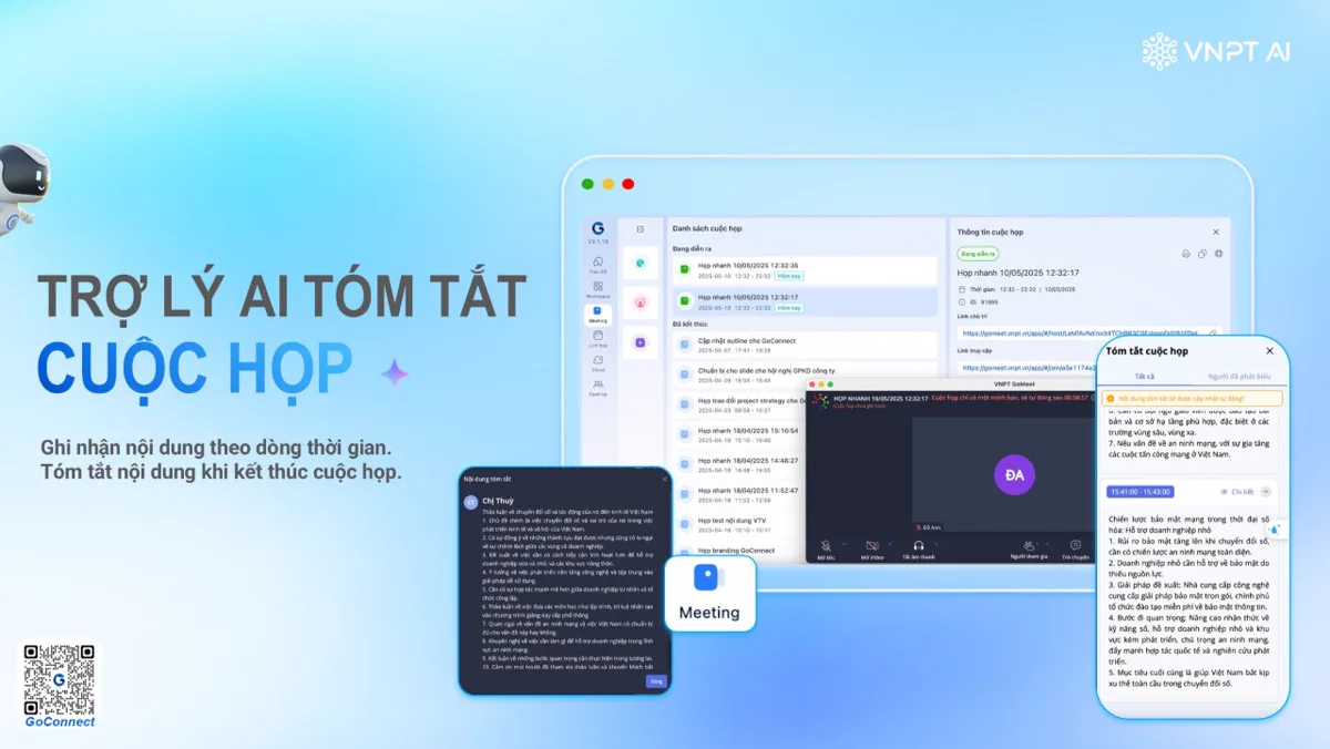 Lịch họp, họp trực tuyến và trợ lý AI tóm tắt nội dung cuộc họp.