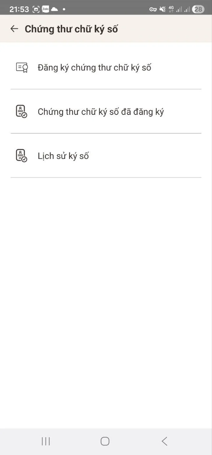 Chọn “Đăng ký chứng thư chữ ký số”.